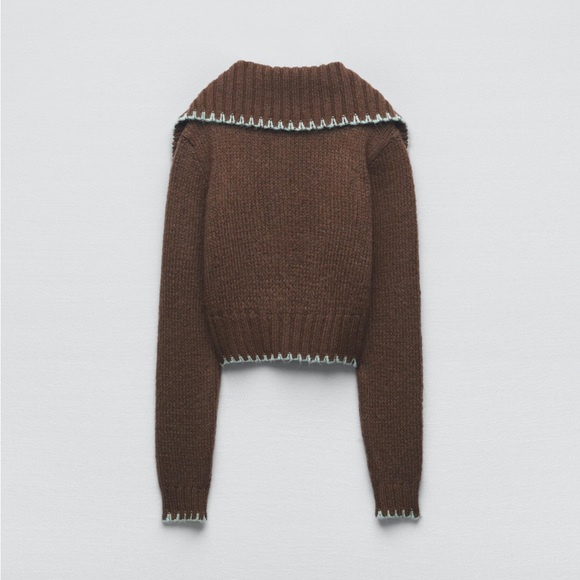 Zara Contrast Topstitching Knit Cardigan - Picture 6 of 16